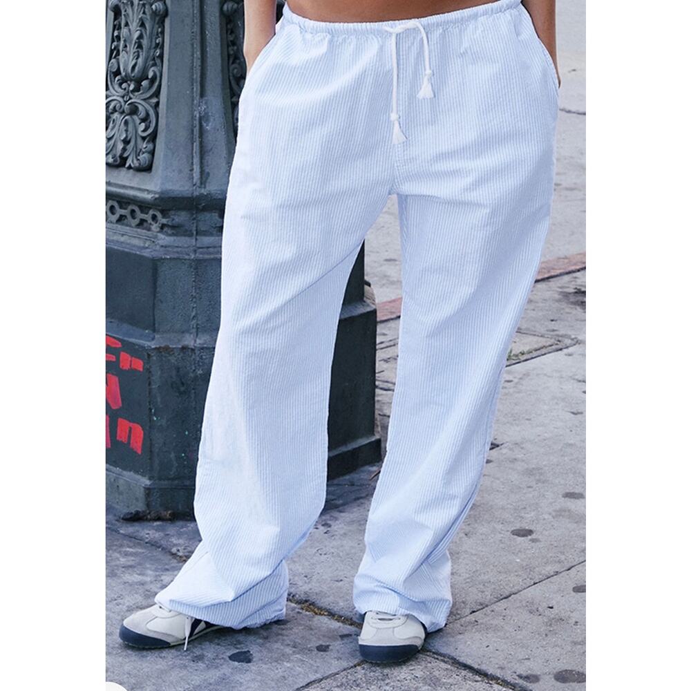 John Galt Blue and White Pinstripe Drawsting Pants One Size